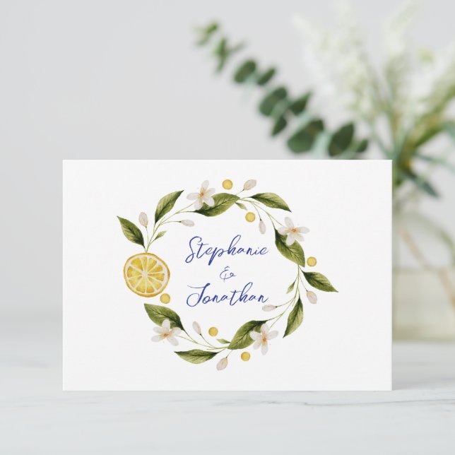 Carte RSVP citron bleu Italia (Debout devant)