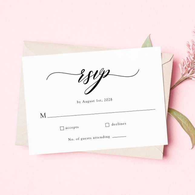 Carte RSVP classique de mariage élégant de script (Créateur téléchargé)