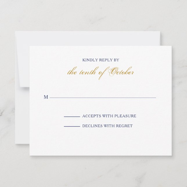 Carte RSVP classique or et marine (Devant)