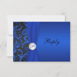 Carte RSVP Cobalt bleu et noir Damas