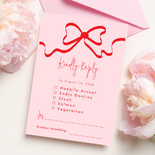 Carte RSVP Coquette Pink Red Bow Wedding