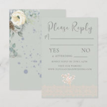 Carte RSVP couleur blanc vert Sage romantique