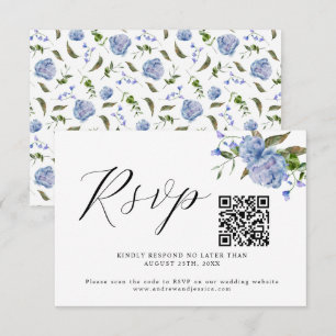Carte RSVP couleur bleu Mariage QR Code