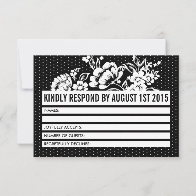Carte RSVP couleur bloc noir et blanc (Devant)