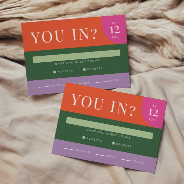 Carte RSVP couleur brillante en gras unique rose o (This bright and colorful RSVP cards set the tone for fun with a unique and playful sentiment. )