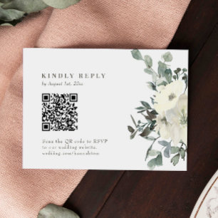 Carte RSVP couleur ivoire Floral Mariage QR Code R