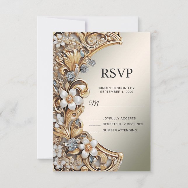 Carte RSVP couleur or blanc (Devant)