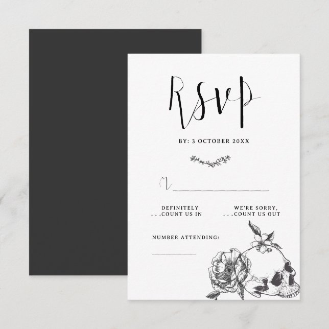 Carte RSVP crâne gothique à main (Devant / Derrière)