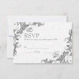 Carte RSVP Damas & Dentelles grises blanches