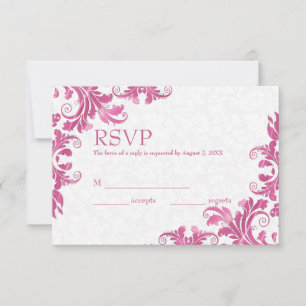 Carte RSVP Damas et dentelle rose blanche