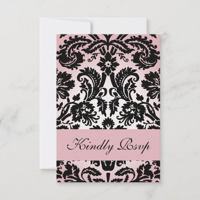 Carte RSVP Damask rose pour mariage Carré Inviter (Devant)