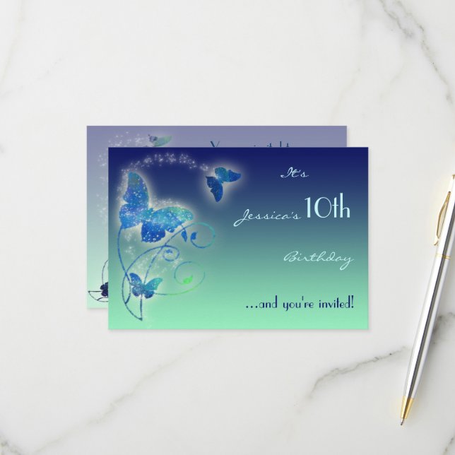Carte RSVP d'anniversaire papillon (Devant/Arrière en situation)