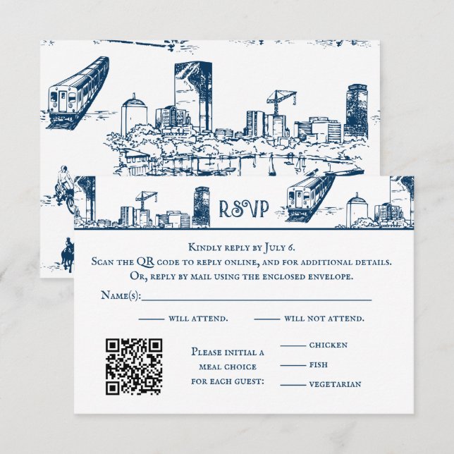Carte RSVP de Boston Toile Navy (Devant / Derrière)