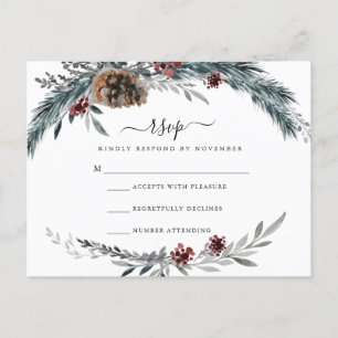 Carte RSVP de cadre de pin d'hiver