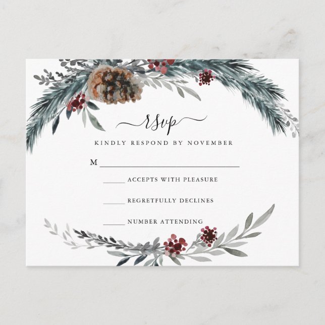 Carte RSVP de cadre de pin d'hiver (Devant)