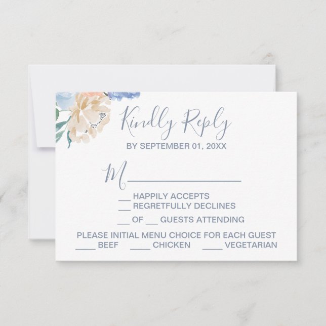 Carte RSVP de choix à la carte Dusty Blue Florals (Devant)