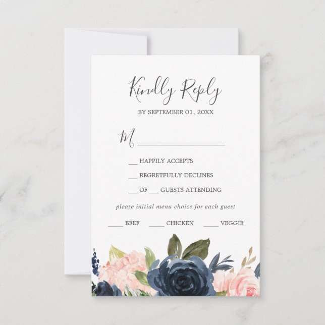 Carte RSVP de choix blanc pour les fleurs de la ma (Devant)