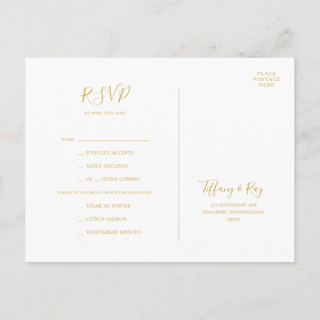 Carte RSVP de choix de menu or simple et élégant (Dos)