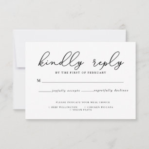 Carte RSVP de choix de repas de calligraphie noir 