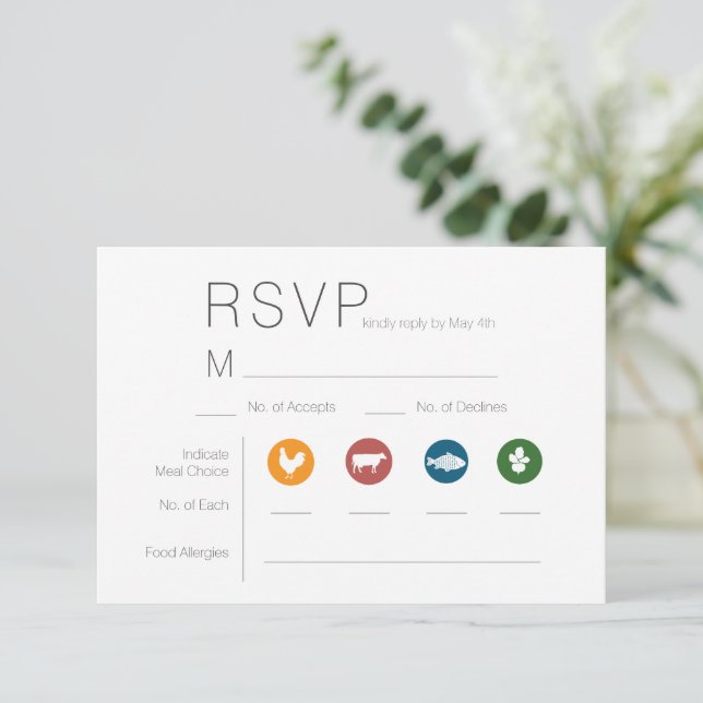 Carte RSVP de choix de repas illustrée (Debout devant)