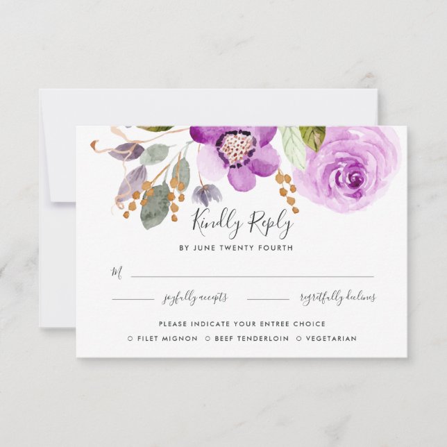 Carte RSVP de choix de repas Lilac Blooms (Devant)
