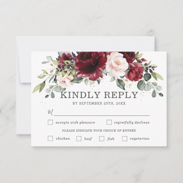 Carte RSVP de choix de repas Mariage rose de Bourg (Devant)