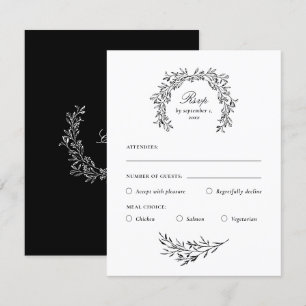 Carte RSVP de choix de repas noir et blanc élégant