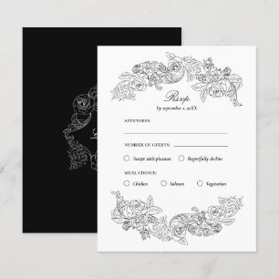 Carte RSVP de choix de repas Rococo noir et blanc
