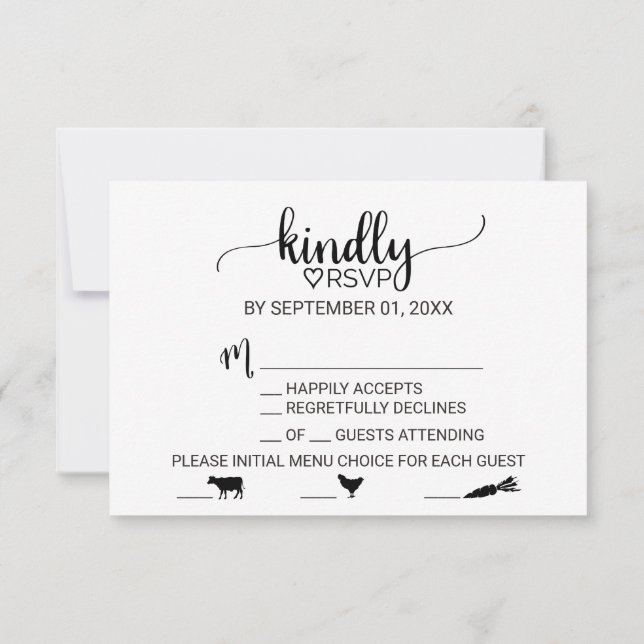 Carte RSVP de choix de repas simple en calligraphi (Dos)