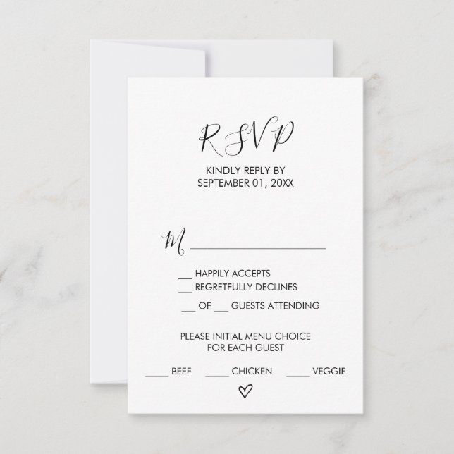 Carte RSVP de choix du menu Coeur à main (Devant)