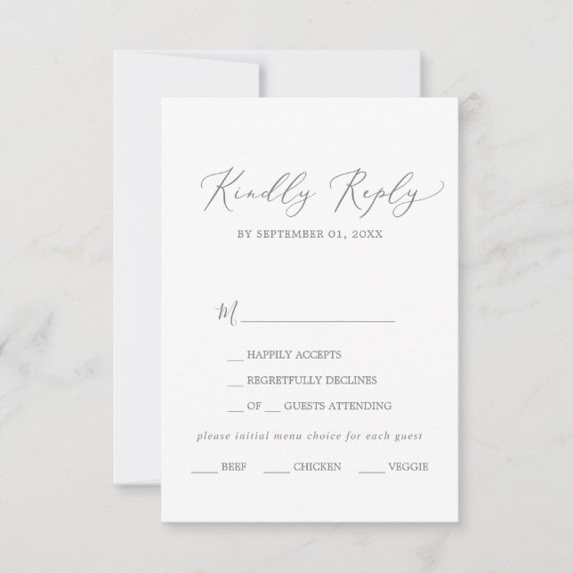 Carte RSVP de choix du menu de calligraphie argent (Devant)