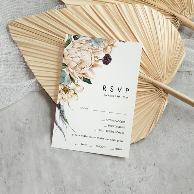 Carte RSVP de choix du menu Floral blanc (Créateur téléchargé)