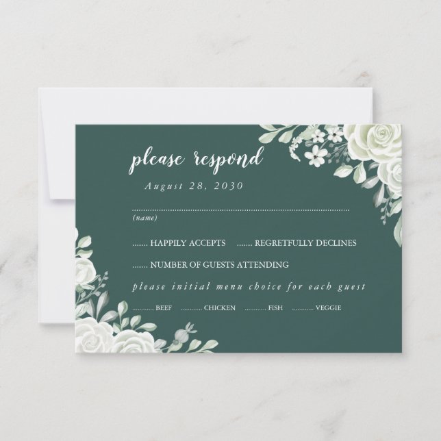 Carte RSVP de choix du menu Floral Feuille verte (Devant)