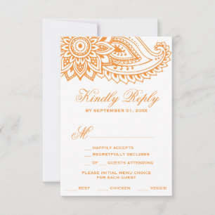 Carte RSVP de choix du menu Paisley indien orange