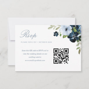 carte rsvp de code mariage QR marine et bleu clair