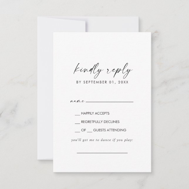 Carte RSVP de demande de chanson de script moderne (Devant)