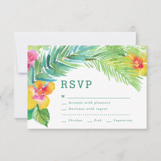 Carte RSVP de destination Feuille d'aquarelle trop (Devant)