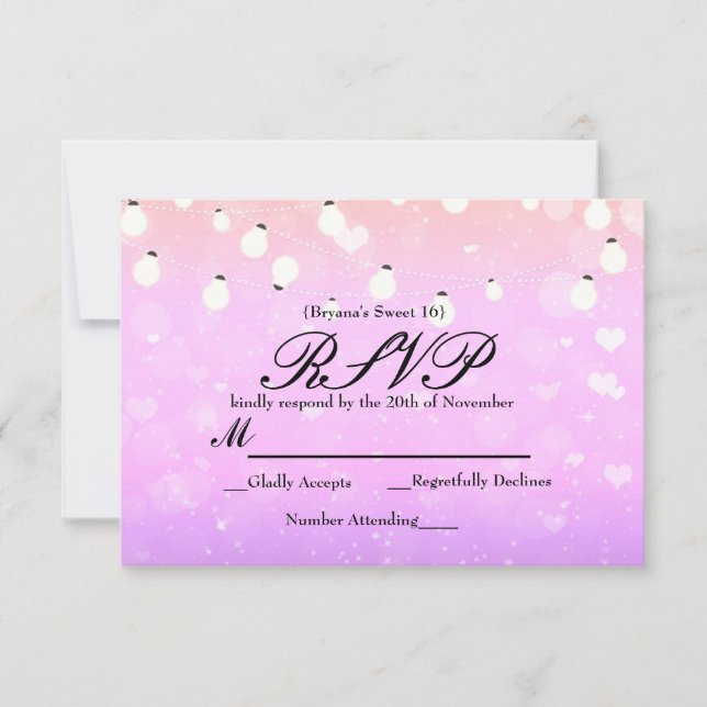 Carte RSVP de la partie étincelante des lumières à (Devant)
