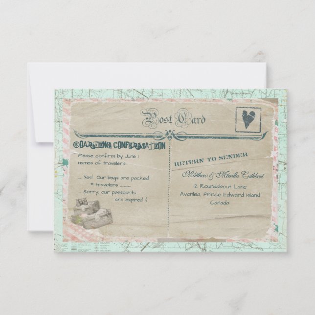Carte RSVP de la partie voyage valises (Devant)