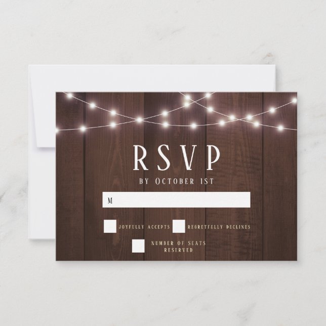 Carte RSVP de mariage à cordes de bois rustique (Devant)