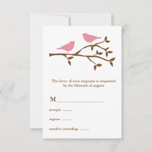 Carte RSVP de mariage à deux oiseaux roses