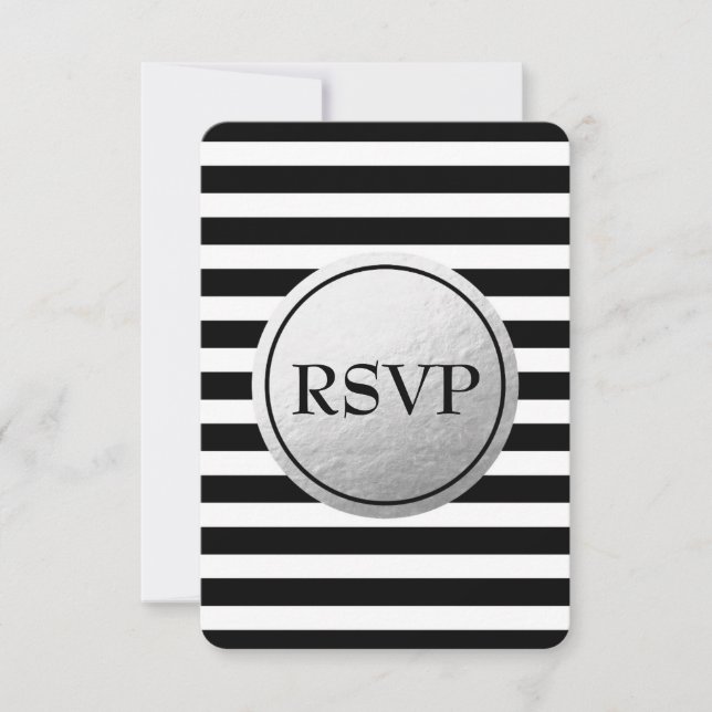 Carte RSVP de mariage à rayures noir et blanc avec (Devant)