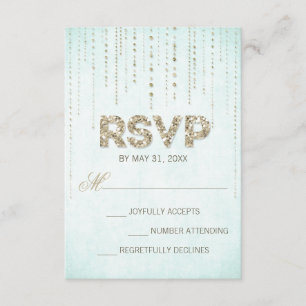 Carte RSVP de mariage Aqua & Gold Parties scintill