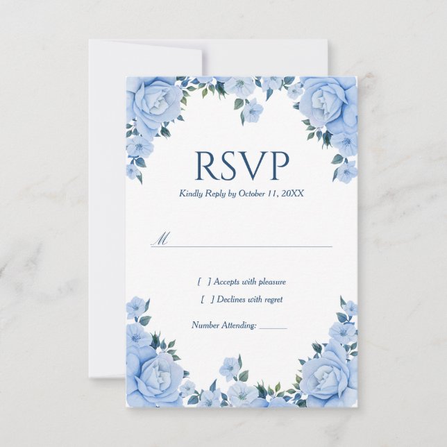 Carte RSVP de mariage aux roses bleues (Devant)