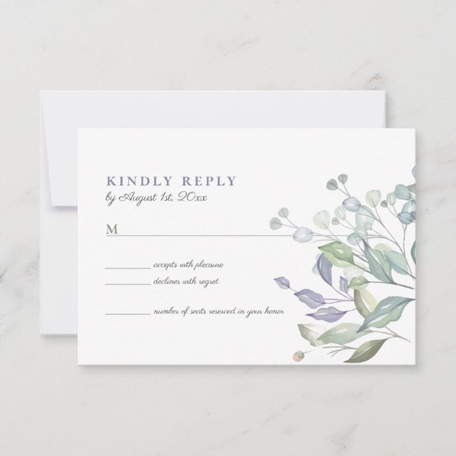Carte RSVP de mariage avec feuillage d'eucalyptus  (Devant)