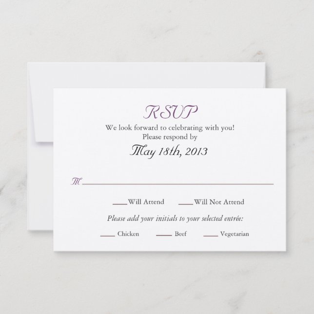 Carte RSVP de mariage avec sélections Entree (Devant)