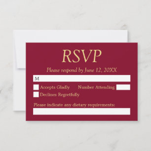 Carte RSVP de mariage beige doré en Bourgogne