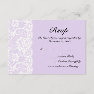 Carte RSVP de mariage blanc dentelle et Lilac