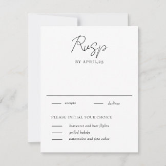 Carte RSVP de mariage blanc et noir minimum