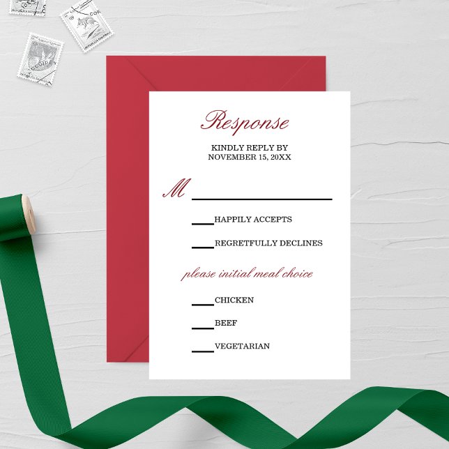 Carte RSVP de mariage blanc et rouge (Créateur téléchargé)